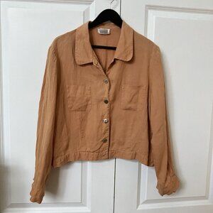 Vtg Talbots Irish Linen Shirt Womens 16‎ Shacket Button Front Neutral Minimalist